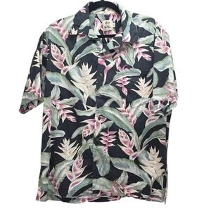 Pau Hana Hawaii Aloha Shirt Men M Black Tropical Floral Button Up Beach Wear